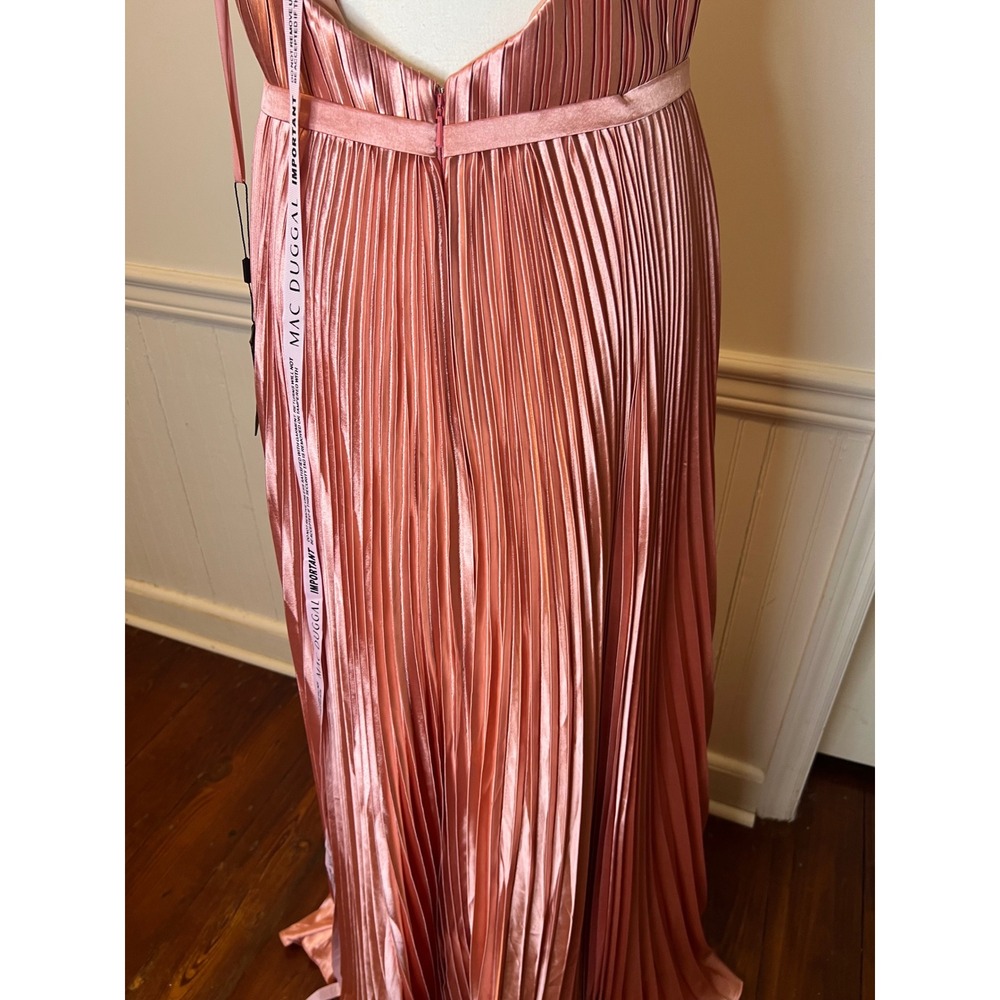 Mac Duggal 20309 Pleated Satin‎ Gown Rose Gold V-Neck Formal Dress Prom Pink 8 - Picture 13 of 16